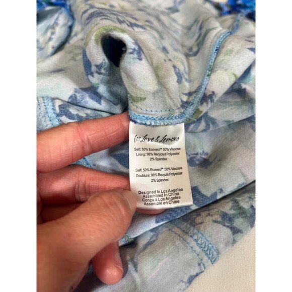 FOR LOVE & LEMONS Astor Midi Dress Blue Floral Sz L Pleated Bust Lace Up Back - Picture 10 of 16